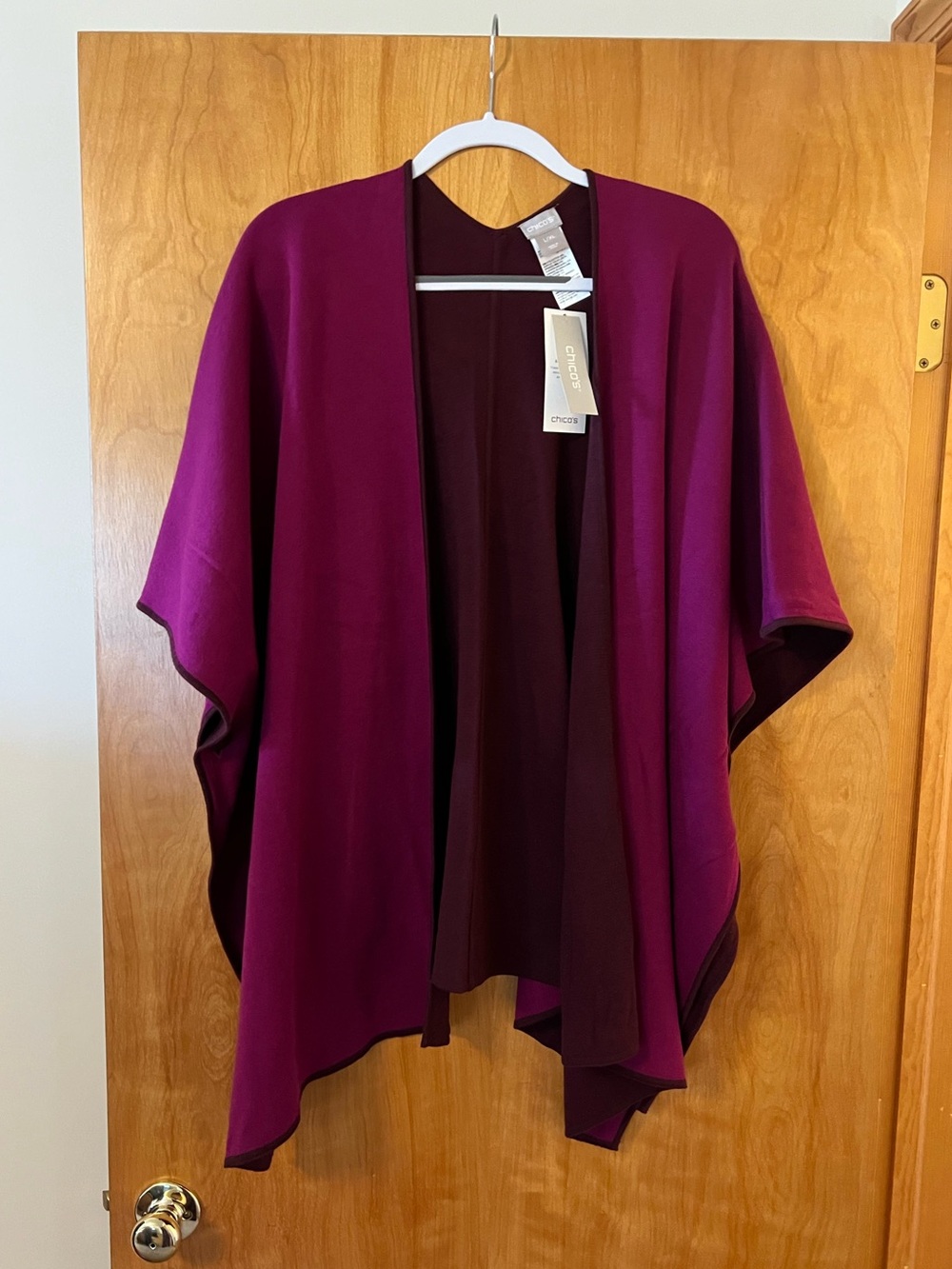 Chico's Reversible Ruana With Button Shawl Poncho Hillcrest Pink NWT Size L/XL